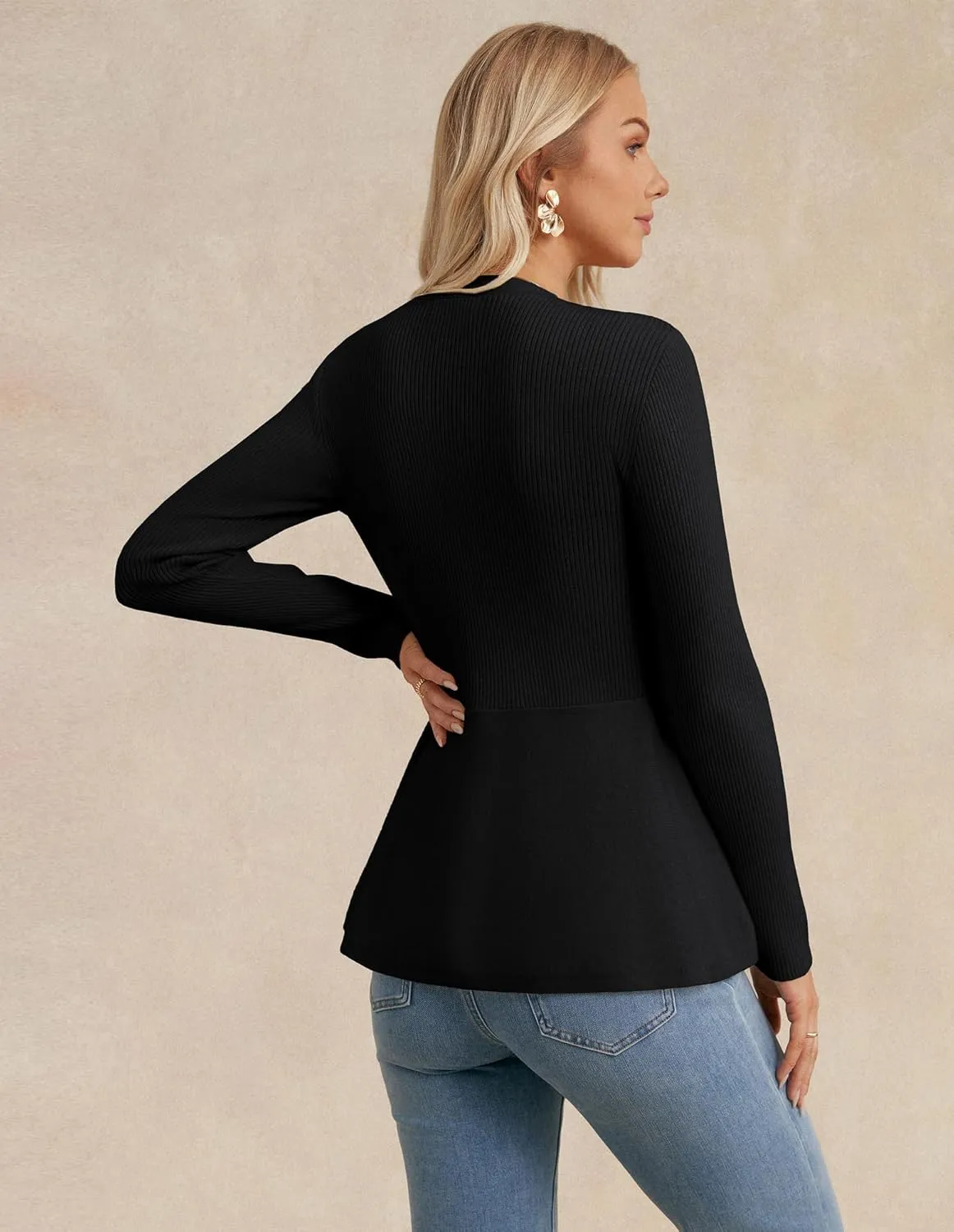 GRACE KARIN Womens Peplum Cardigan Wool Blend Button Down Sweaters Long Sleeve Casual Ribbed Knit Tops