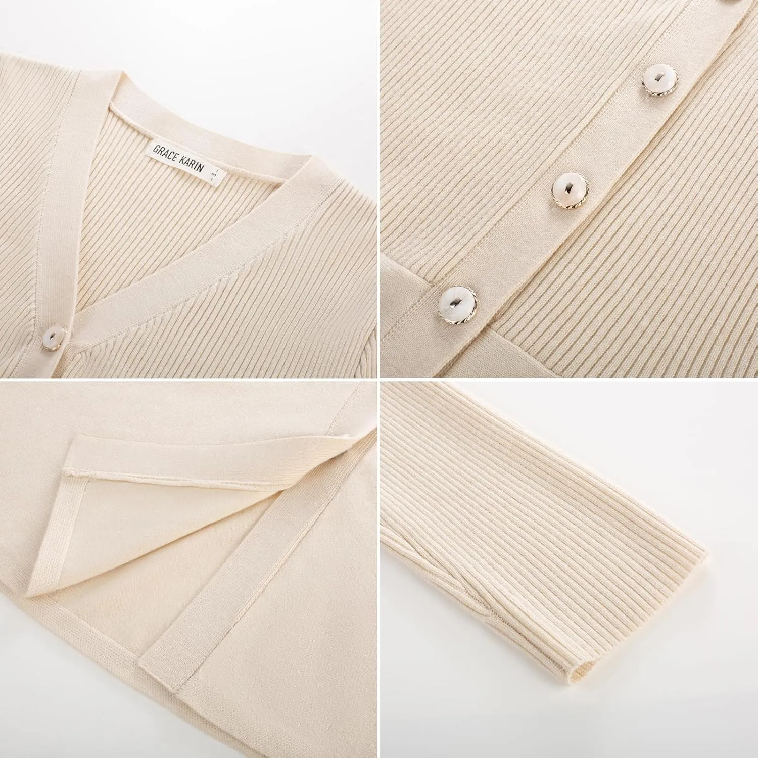 GRACE KARIN Womens Peplum Cardigan Wool Blend Button Down Sweaters Long Sleeve Casual Ribbed Knit Tops