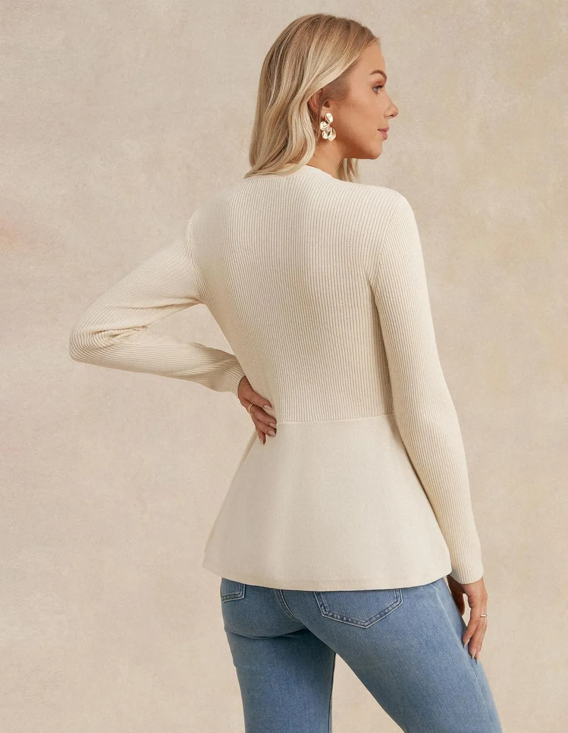 GRACE KARIN Womens Peplum Cardigan Wool Blend Button Down Sweaters Long Sleeve Casual Ribbed Knit Tops