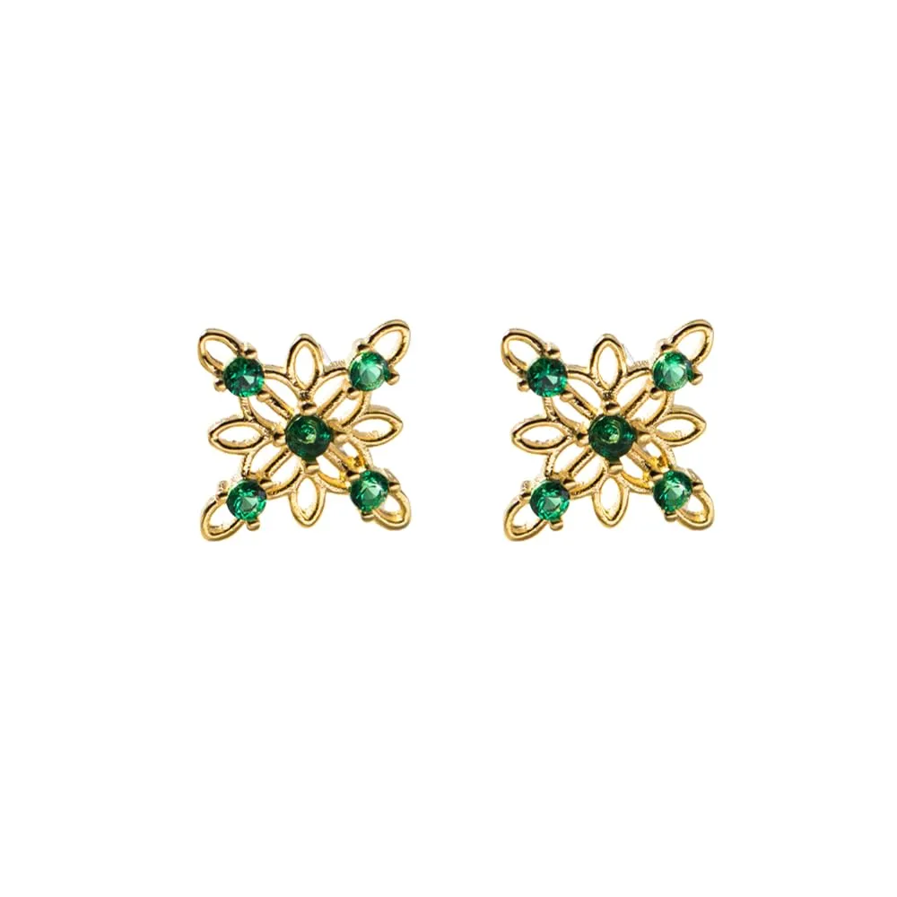 Green Essence: 925 Sterling Silver Geometric Stud Earrings - Minimalist Elegance with Green Zircon Accents (silver)