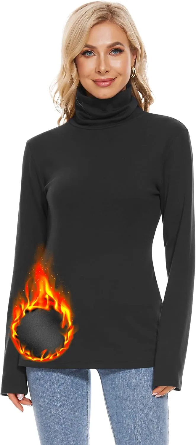 H HIAMIGOS Womens Turtleneck Long Sleeve Top Fleece Lined Sweatshirt Lightweight Ultra Soft Base Layer