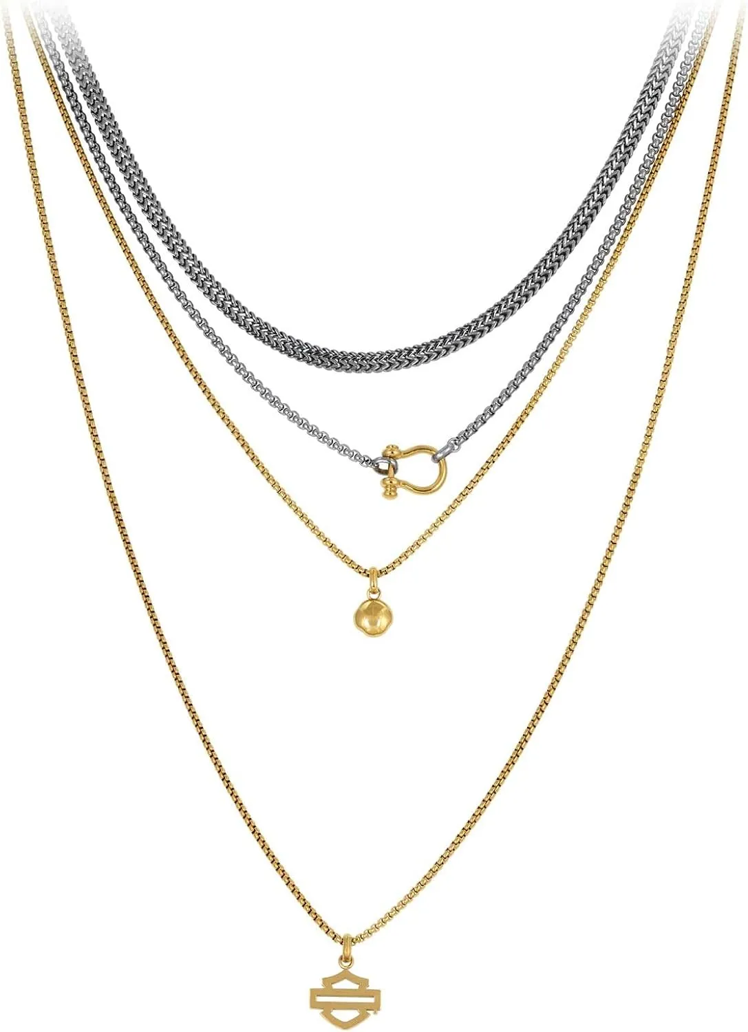 Harley-Davidson Women's Multi-Layers Two Tone Dangle Necklace Pack - Silver/Gold