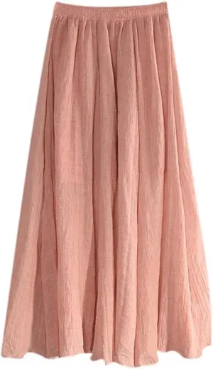 HGps8w Cotton Linen Maxi Skirt for Women - Casual Comfy Elastic Waiste Versatile Solid Color Ankle Length Skirts