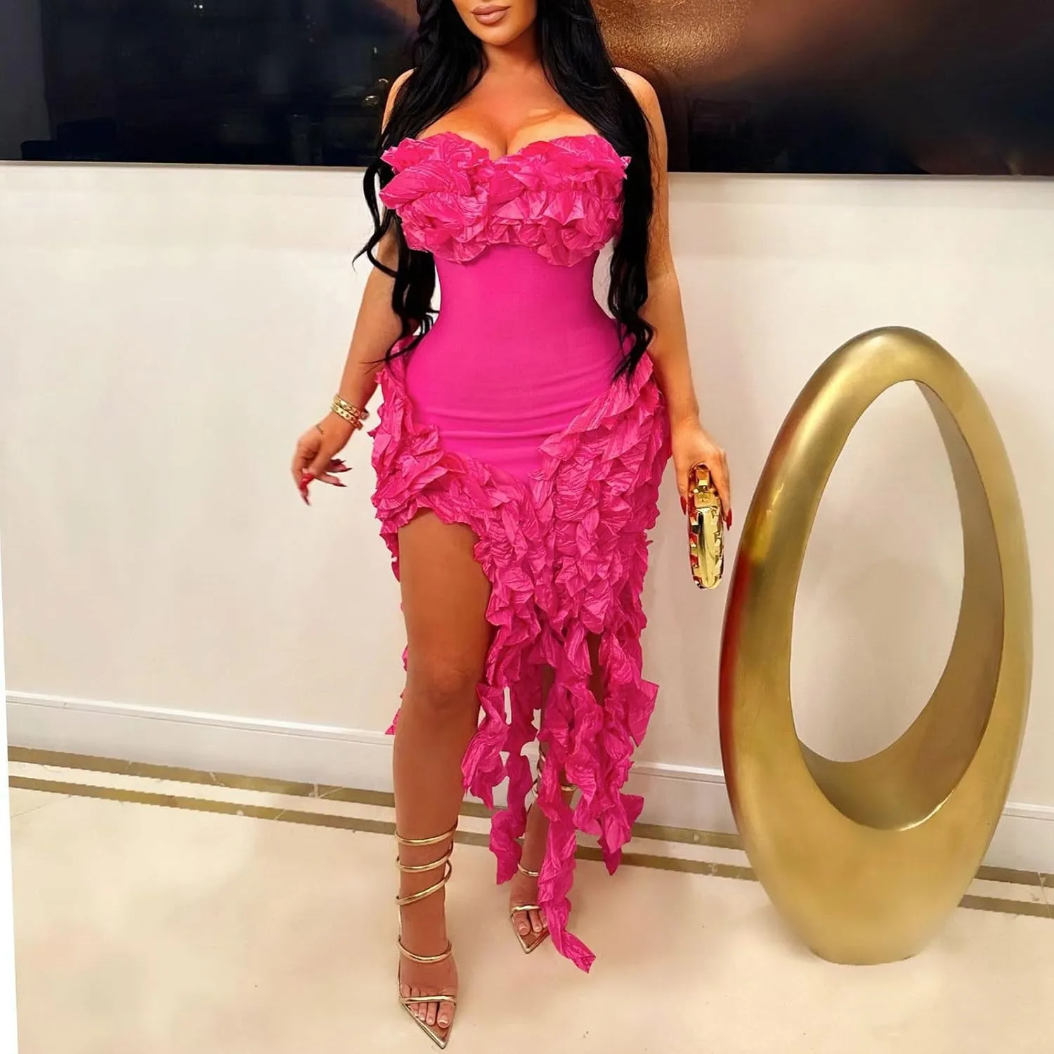hlysgo Womens Ruffle Fringe Mini Dress Sexy Off Shoulder Cocktail Party Club Bodycon Tassel Dresses Sexy Y2k Dress