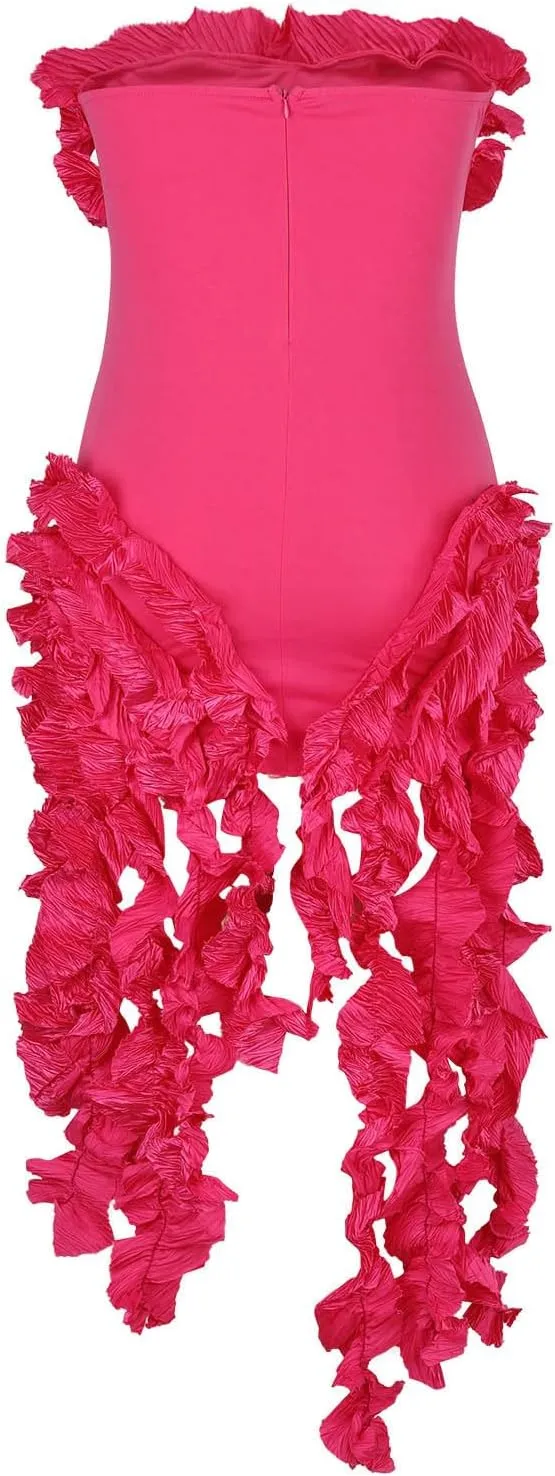 hlysgo Womens Ruffle Fringe Mini Dress Sexy Off Shoulder Cocktail Party Club Bodycon Tassel Dresses Sexy Y2k Dress