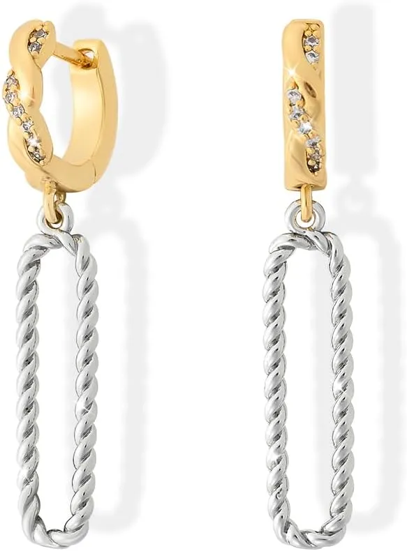 Huggie Hoop Earrings - 18k Gold Plated Small Twist Loop Drop Earings with Cubic Zirconia, Woman Statement Dangle Earing for Sensitive Earlobes