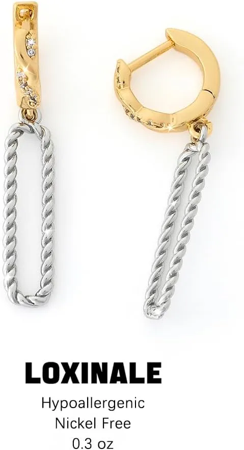 Huggie Hoop Earrings - 18k Gold Plated Small Twist Loop Drop Earings with Cubic Zirconia, Woman Statement Dangle Earing for Sensitive Earlobes