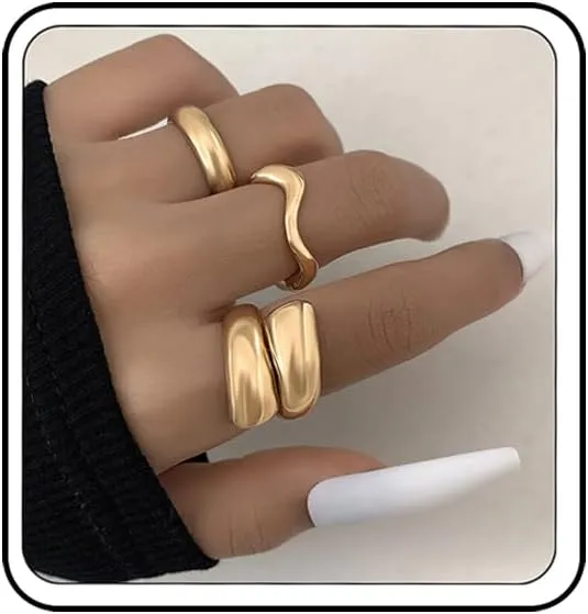 Irregular Gold Rings Set for Women Gold Stackable Knuckle Rings Chunky Gold Ring Set Boho Gold Rings Gold Dome Chunky Rings for Women