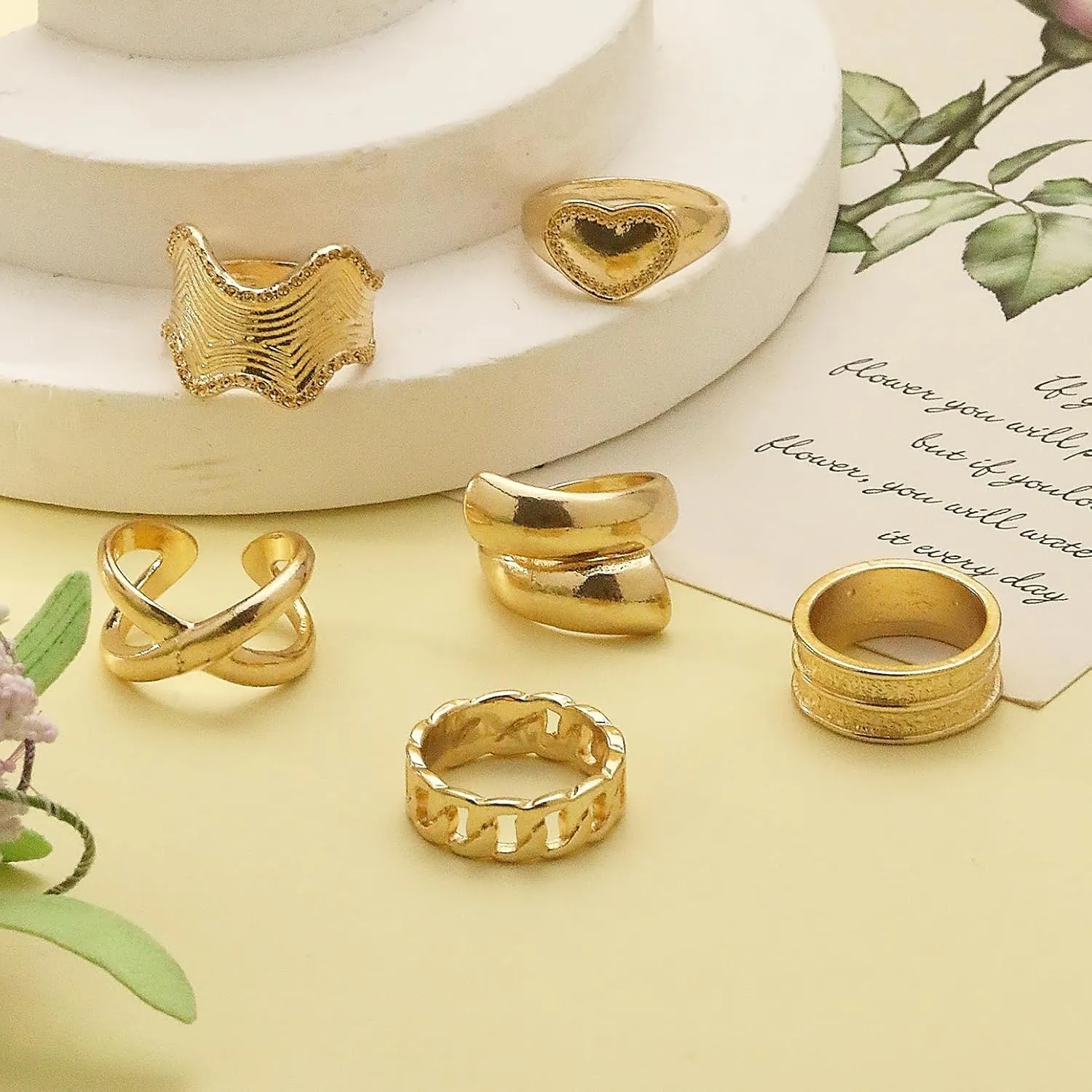 Irregular Gold Rings Set for Women Gold Stackable Knuckle Rings Chunky Gold Ring Set Boho Gold Rings Gold Dome Chunky Rings for Women