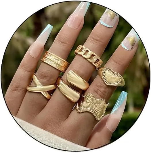 Irregular Gold Rings Set for Women Gold Stackable Knuckle Rings Chunky Gold Ring Set Boho Gold Rings Gold Dome Chunky Rings for Women
