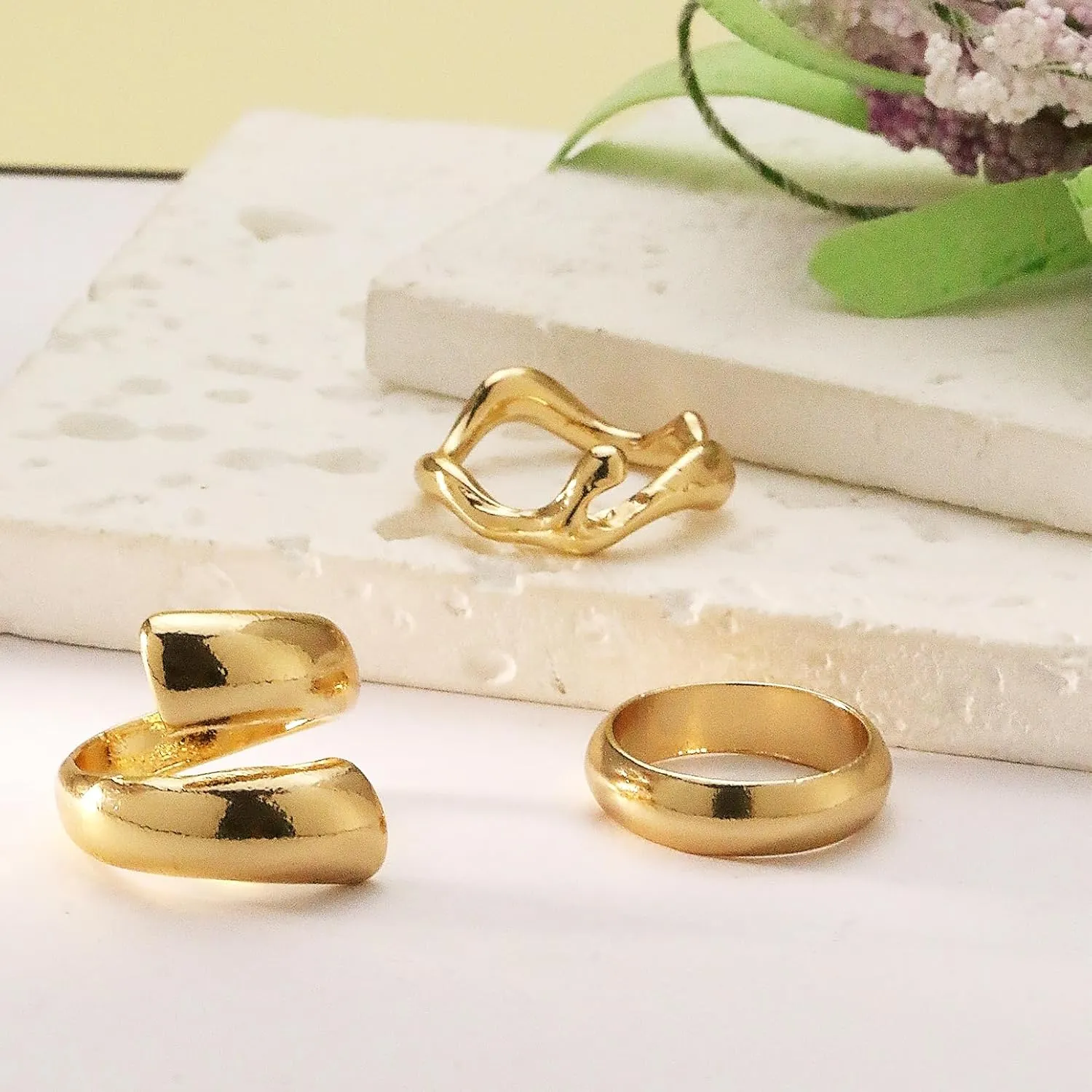 Irregular Gold Rings Set for Women Gold Stackable Knuckle Rings Chunky Gold Ring Set Boho Gold Rings Gold Dome Chunky Rings for Women