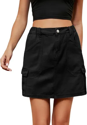 Jean Skirts for Women Denim High Waisted Trendy Stretchy Button Front Short Pencil Skirt with Patch Summer Fashion