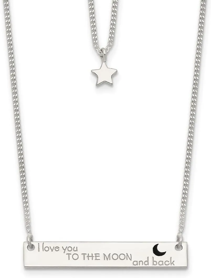 JewelryWeb 1.1mm 925 Sterling Silver Enameled Celestial Moon and Back 2 strand Bar Necklace 16 Inch-Strand-Necklace for Women