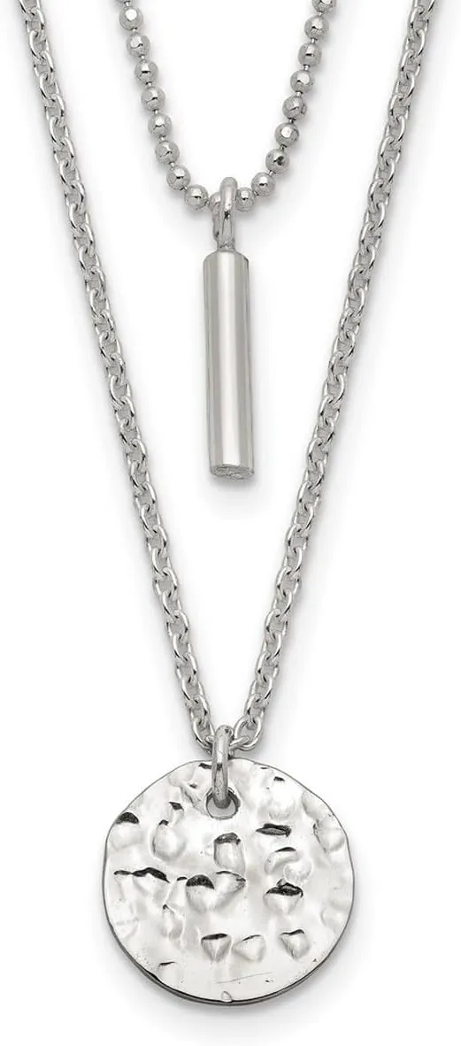 JewelryWeb 925 Sterling Silver 2 strand Hammered Circle And Bar Necklace 16 Inch-Strand-Necklace for Women