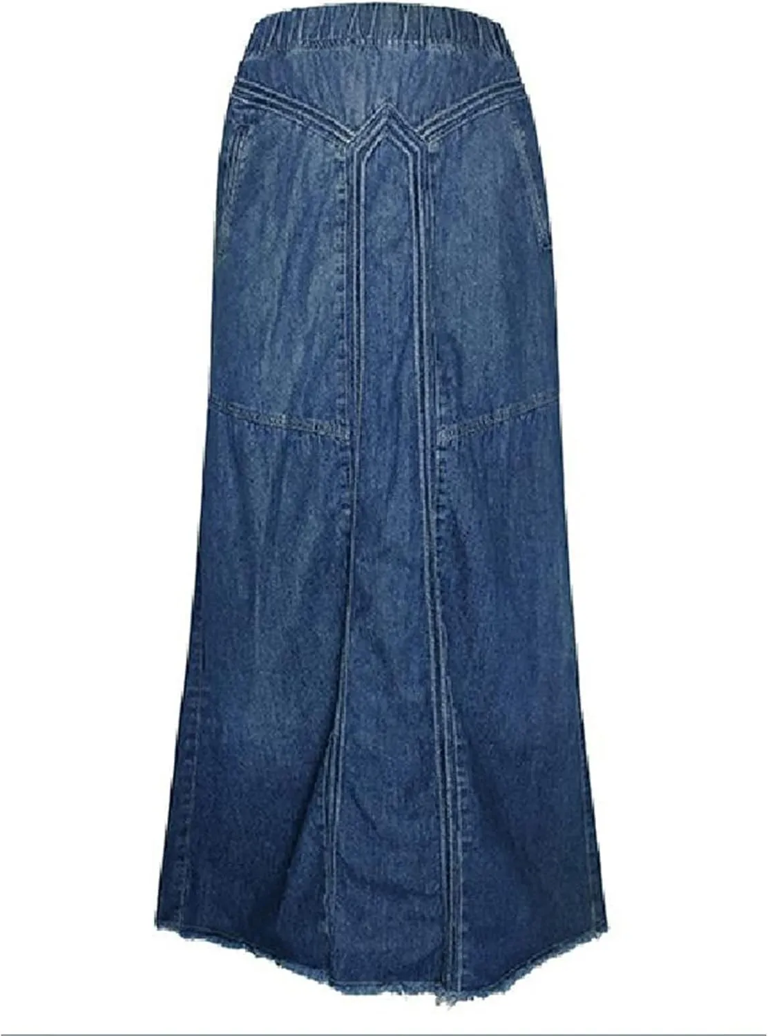 JOAU Women's Casual Elastic High Waist Plus Size Denim Long Skirt Frayed Hem A-Line Distressed Hippie Pockets Maxi Skirts