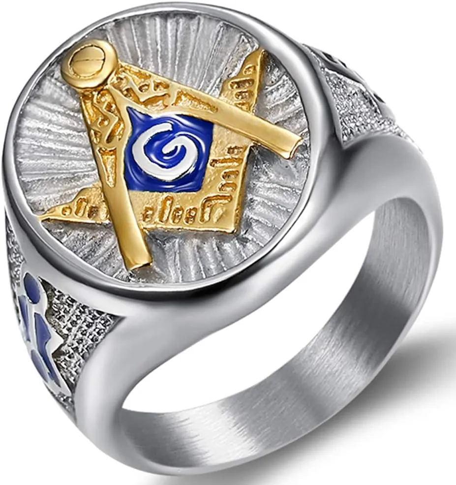 Jude Jewelers Stainless Steel Blue Gold Two Tone Masonic Master Mason Ring