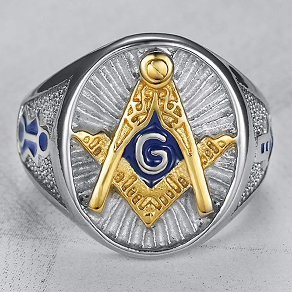 Jude Jewelers Stainless Steel Blue Gold Two Tone Masonic Master Mason Ring