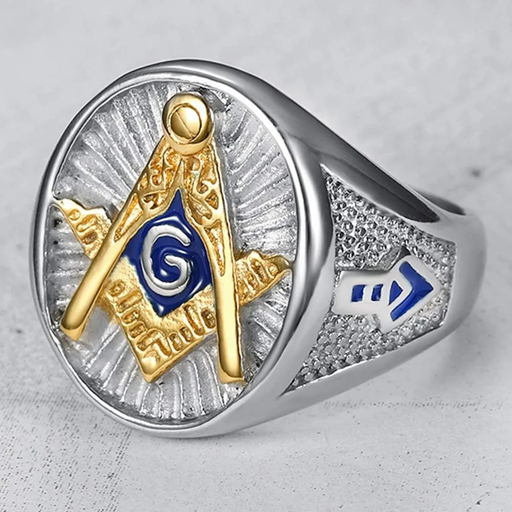 Jude Jewelers Stainless Steel Blue Gold Two Tone Masonic Master Mason Ring