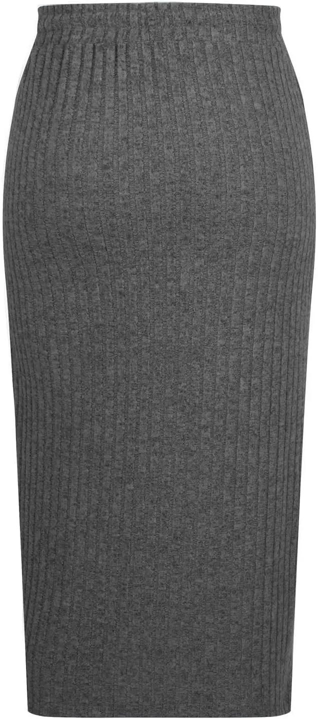 Knit Work Skirt for Women Summer Breathable Stretchy Drawstring Casual Midi High Waisted Bodycon Skirt Outfit