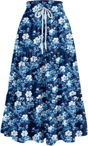 KUIOLYPOER Women's Chiffon Pleated Skirts Womens Summer Flowy Midi Skirts Casual Lightweight High Waisted Floral Beach Skirt