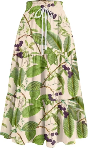 KUIOLYPOER Women's Chiffon Pleated Skirts Womens Summer Flowy Midi Skirts Casual Lightweight High Waisted Floral Beach Skirt