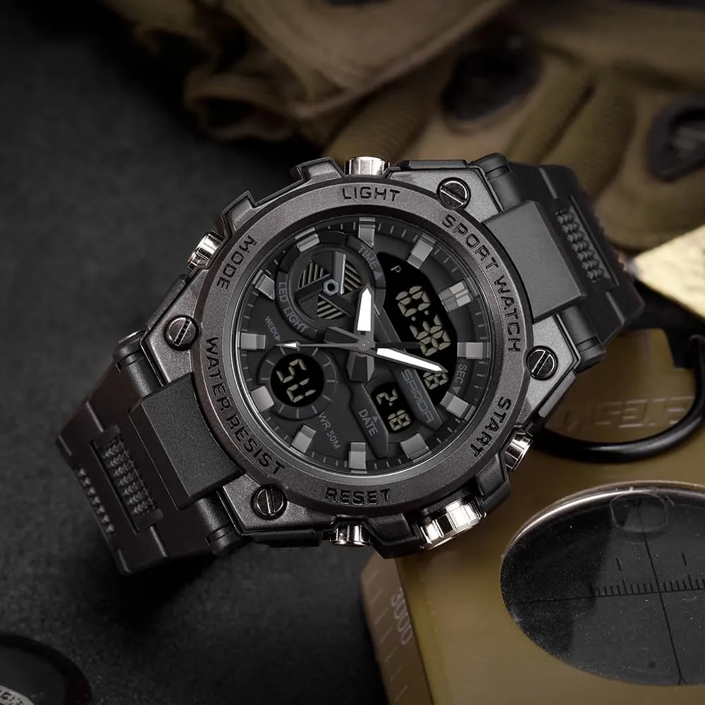 KXAITO Men's Watches Sports Outdoor Waterproof Military Watch Date Multi Function Tactics LED Alarm Stopwatch
