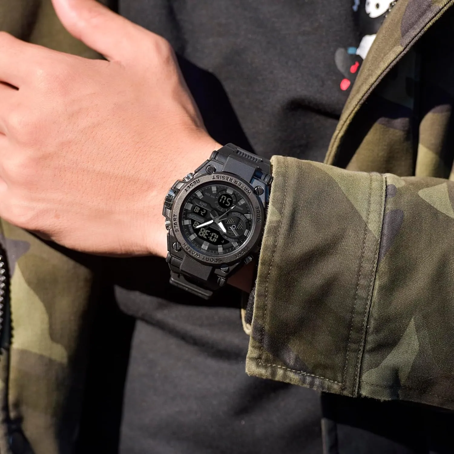 KXAITO Men's Watches Sports Outdoor Waterproof Military Watch Date Multi Function Tactics LED Alarm Stopwatch