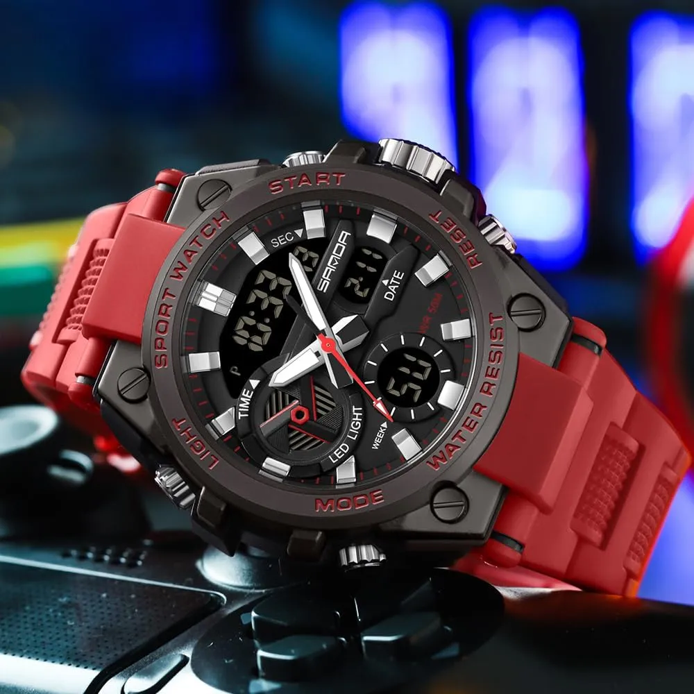 KXAITO Men's Watches Sports Outdoor Waterproof Military Watch Date Multi Function Tactics LED Alarm Stopwatch