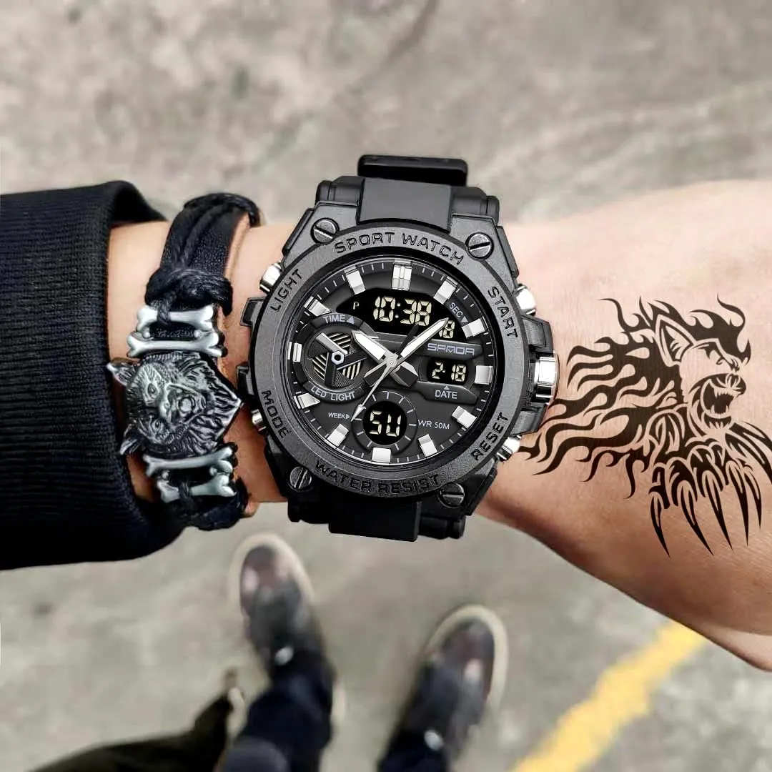 KXAITO Men's Watches Sports Outdoor Waterproof Military Watch Date Multi Function Tactics LED Alarm Stopwatch