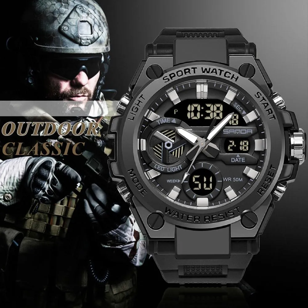 KXAITO Men's Watches Sports Outdoor Waterproof Military Watch Date Multi Function Tactics LED Alarm Stopwatch