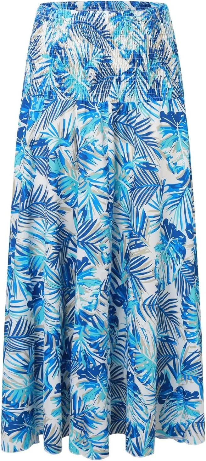 Ladies Boho Maxi Skirts Summer Beach Flowy Tiered High Waist A-Line Skirt Vintage Bohemian Mexico Vacation Outfits for Women