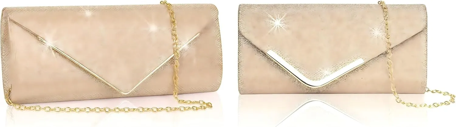 Larcenciel Clutch Purses for Women, Sparkling Envelope Evening Bag with Detachable Chain