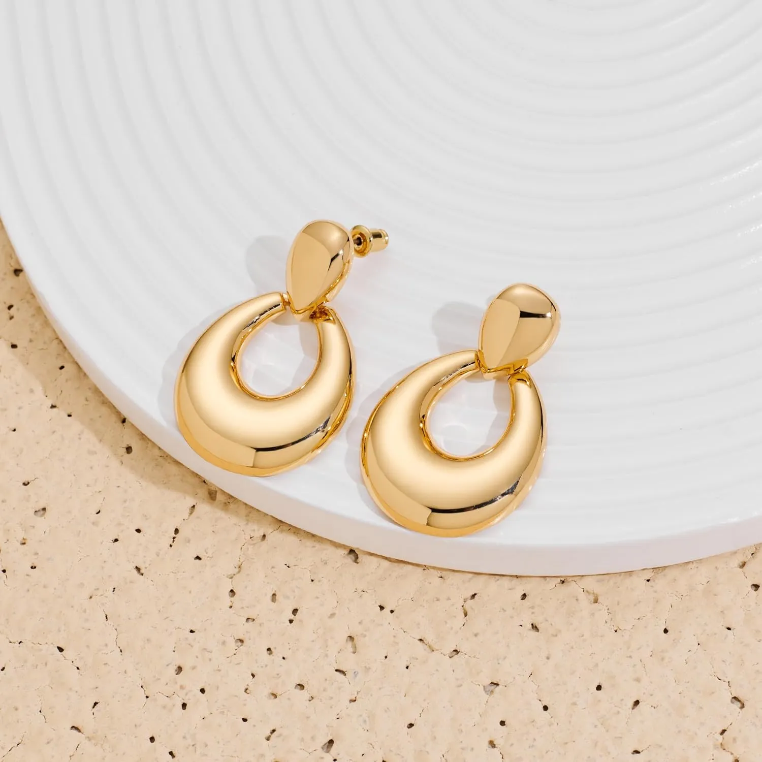 Large Geometric Drop Dangle Earrings for Women 18K Gold Long Waterdrop Link Dangle Earrings Trendy Jewelry
