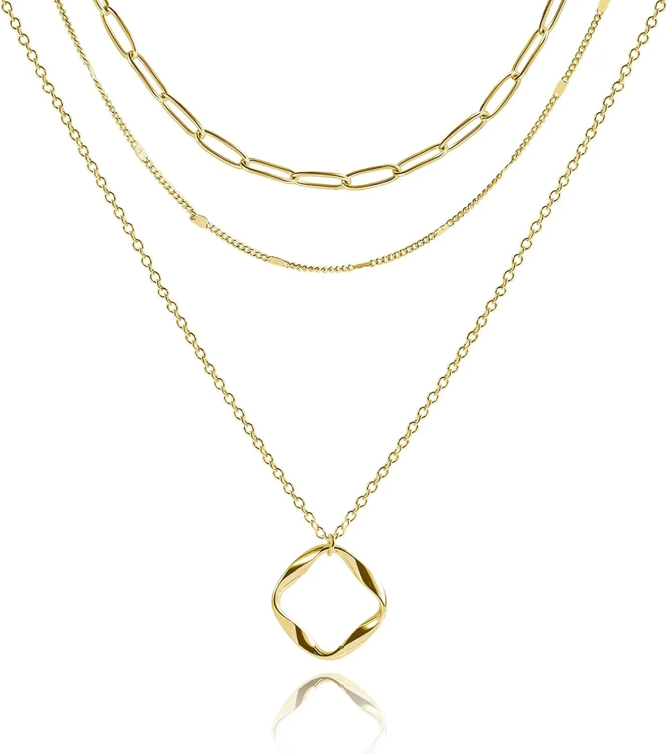 Layered Gold Necklaces for Women, Stackable 14K Gold Plated Necklace, Dainty Cross/Circle/Heart Pendant layered Necklace, Adjustable Dainty Gold/Silver Necklace Jewelry Set for Women