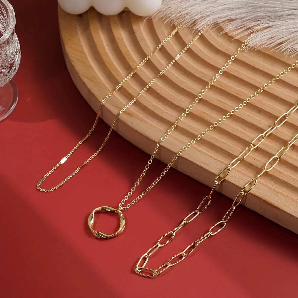 Layered Gold Necklaces for Women, Stackable 14K Gold Plated Necklace, Dainty Cross/Circle/Heart Pendant layered Necklace, Adjustable Dainty Gold/Silver Necklace Jewelry Set for Women
