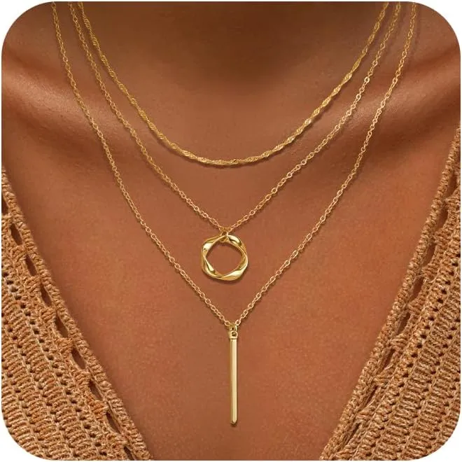 Layered Gold Necklaces for Women Trendy, Stackable 14K Gold Plated/Silver Choker Necklaces for Women Stack Layering Simple Gold/Silver Pendant Chain Necklace Set Jewelry for Women