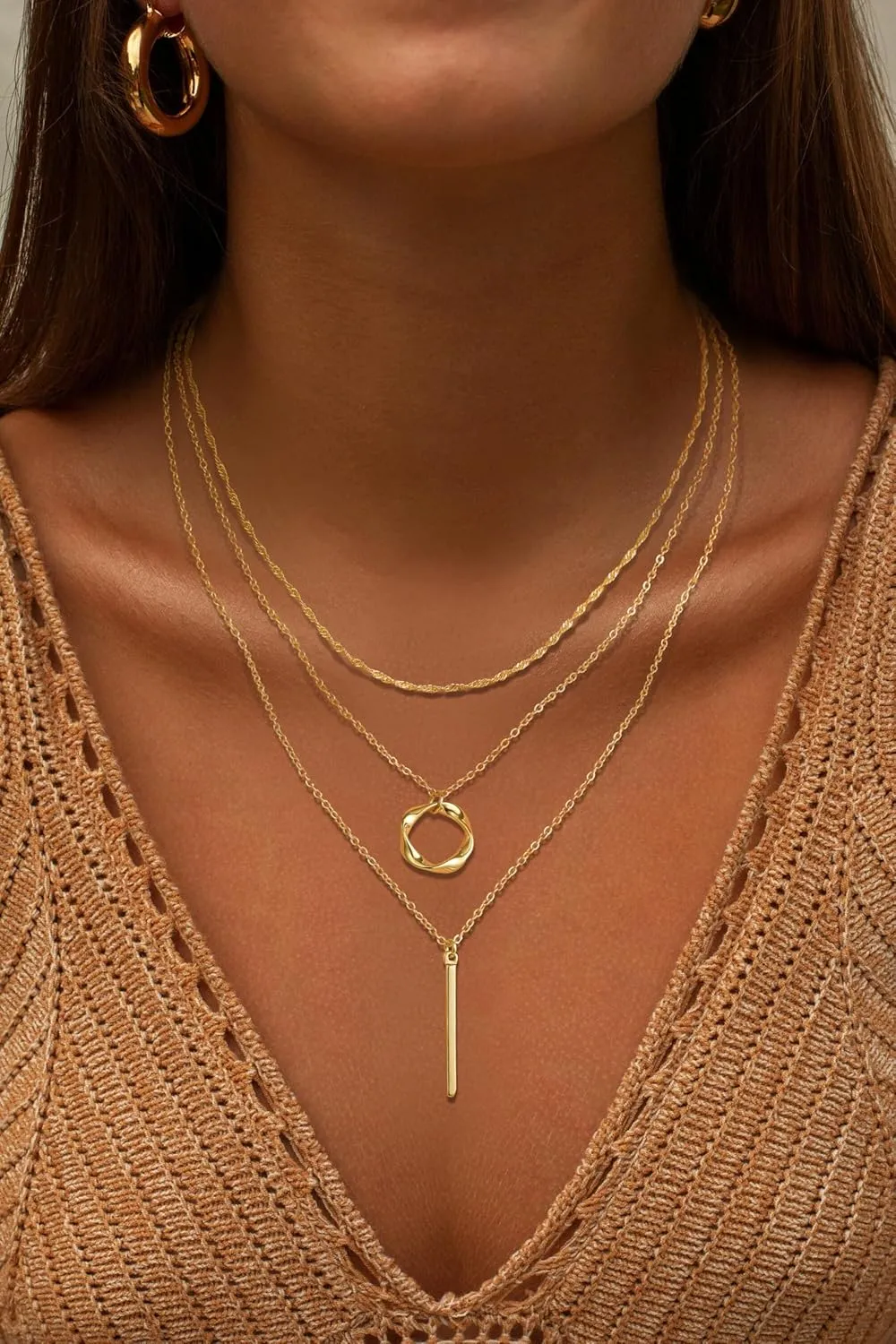Layered Gold Necklaces for Women Trendy, Stackable 14K Gold Plated/Silver Choker Necklaces for Women Stack Layering Simple Gold/Silver Pendant Chain Necklace Set Jewelry for Women