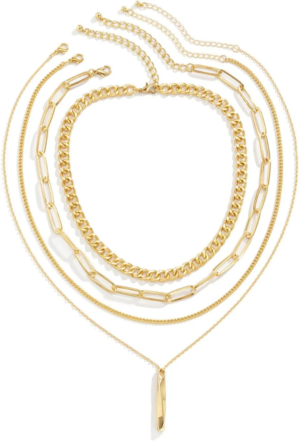 Layering Twisted Geometric Pendant Necklace,Minimalist Plated Gold Personalized Choker,Trendy Layered Paperclip Collarbone Necklace for Women