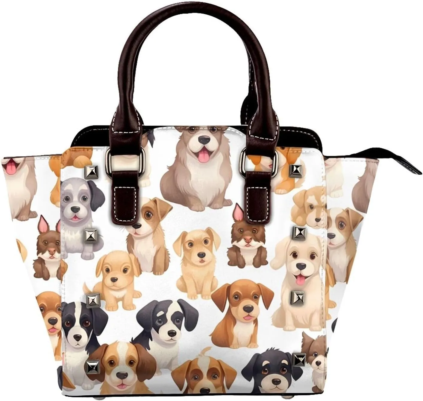 Leather Shoulder Bag for Women, Cute Dog Studded Purse Funny Puppy Crossbody Handbags Punk Hobo Bag with Adjustable Strap