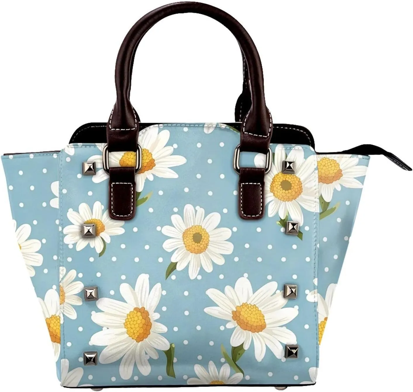 Leather Shoulder Bag for Women, Daisy Flower Studded Purse Flower Floral Crossbody Handbags Punk Hobo Bag with Adjustable Strap