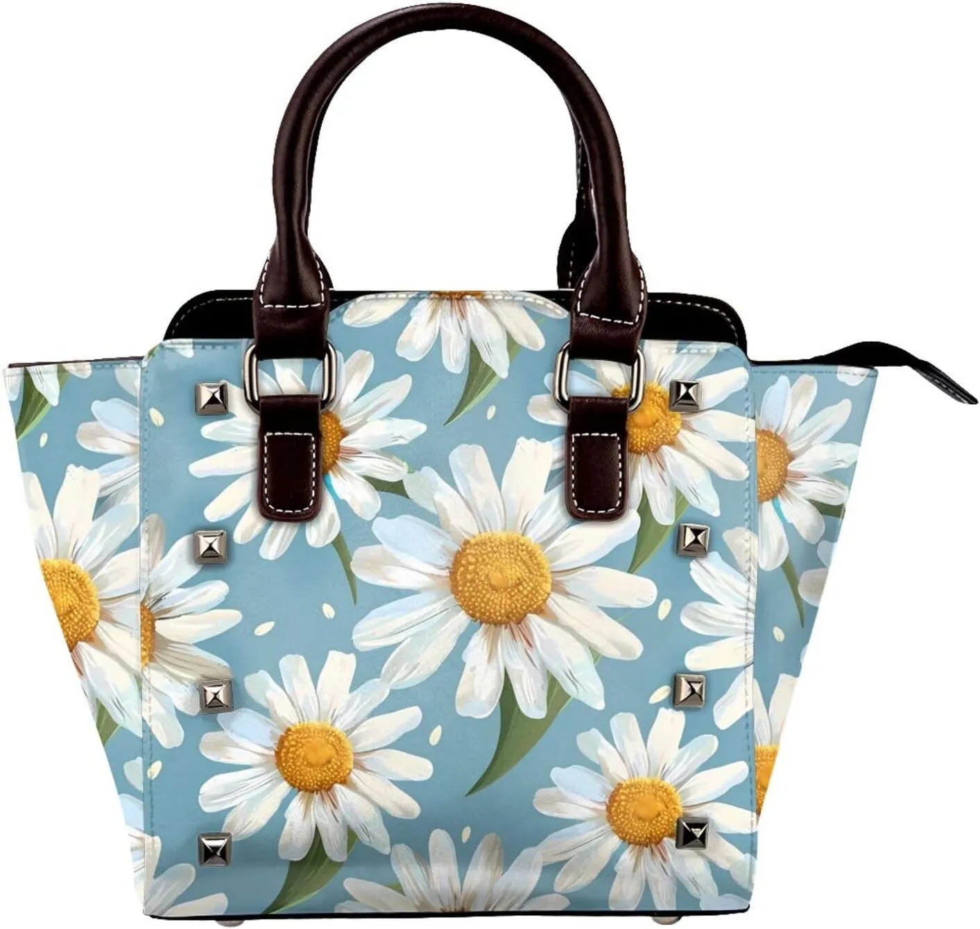 Leather Shoulder Bag for Women, Daisy Studded Purse Flower Floral Crossbody Handbags Punk Hobo Bag with Adjustable Strap