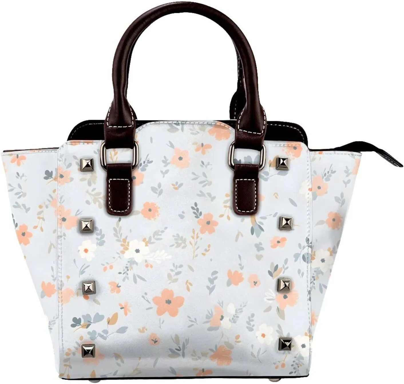 Leather Shoulder Bag for Women, Flower Floral Plant Studded Purse Spring Romantic Crossbody Handbags Punk Hobo Bag with Adjustable Strap