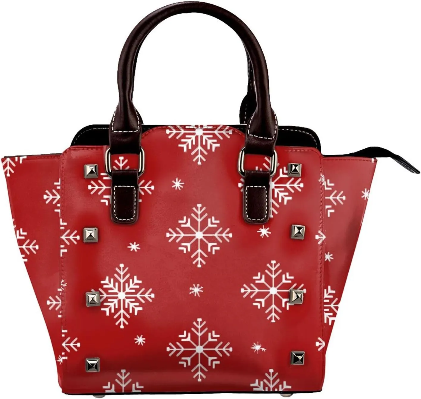 Leather Shoulder Bag for Women, Snowflakes Studded Purse Christmas Crossbody Handbags Punk Hobo Bag with Adjustable Strap
