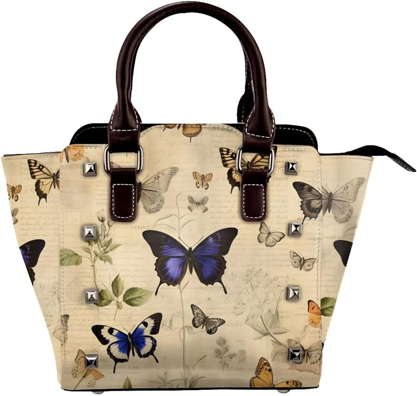 Leather Shoulder Bag for Women, Vintage Paper Butterfly Studded Purse Retro Crossbody Handbags Punk Hobo Bag with Adjustable Strap