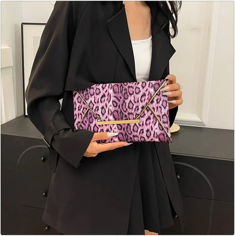 Leopard Print Envelope Clutch Purses for Women Cheetah Print Evening Handbag Wedding Party Square Clutch Bag
