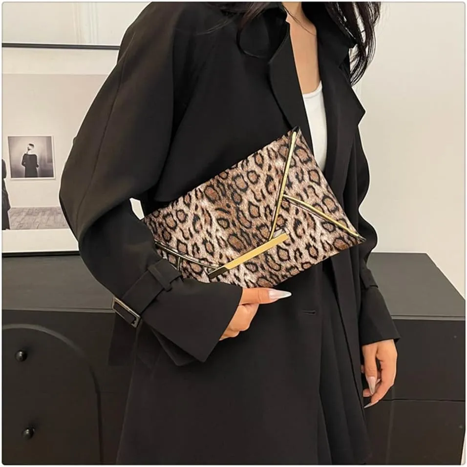 Leopard Print Envelope Clutch Purses for Women Cheetah Print Evening Handbag Wedding Party Square Clutch Bag
