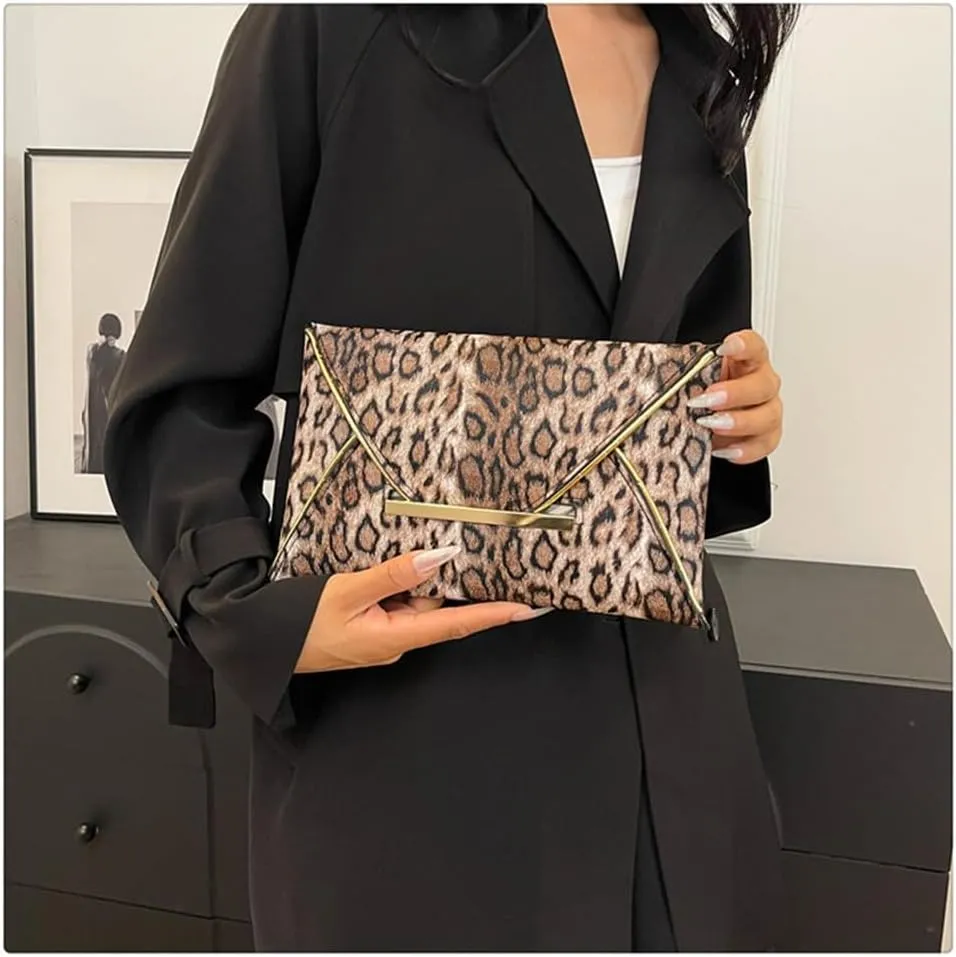 Leopard Print Envelope Clutch Purses for Women Cheetah Print Evening Handbag Wedding Party Square Clutch Bag
