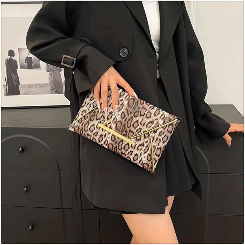 Leopard Print Envelope Clutch Purses for Women Cheetah Print Evening Handbag Wedding Party Square Clutch Bag