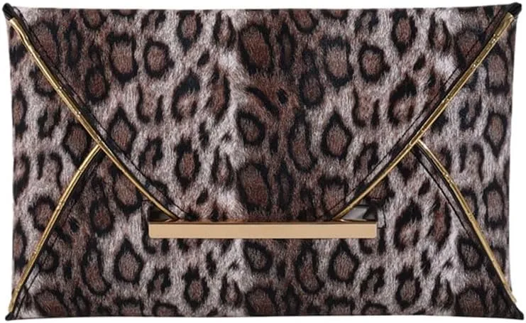 Leopard Print Envelope Clutch Purses for Women Cheetah Print Evening Handbag Wedding Party Square Clutch Bag