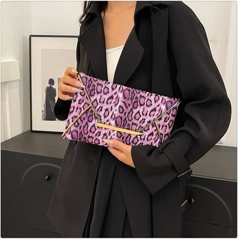 Leopard Print Envelope Clutch Purses for Women Cheetah Print Evening Handbag Wedding Party Square Clutch Bag
